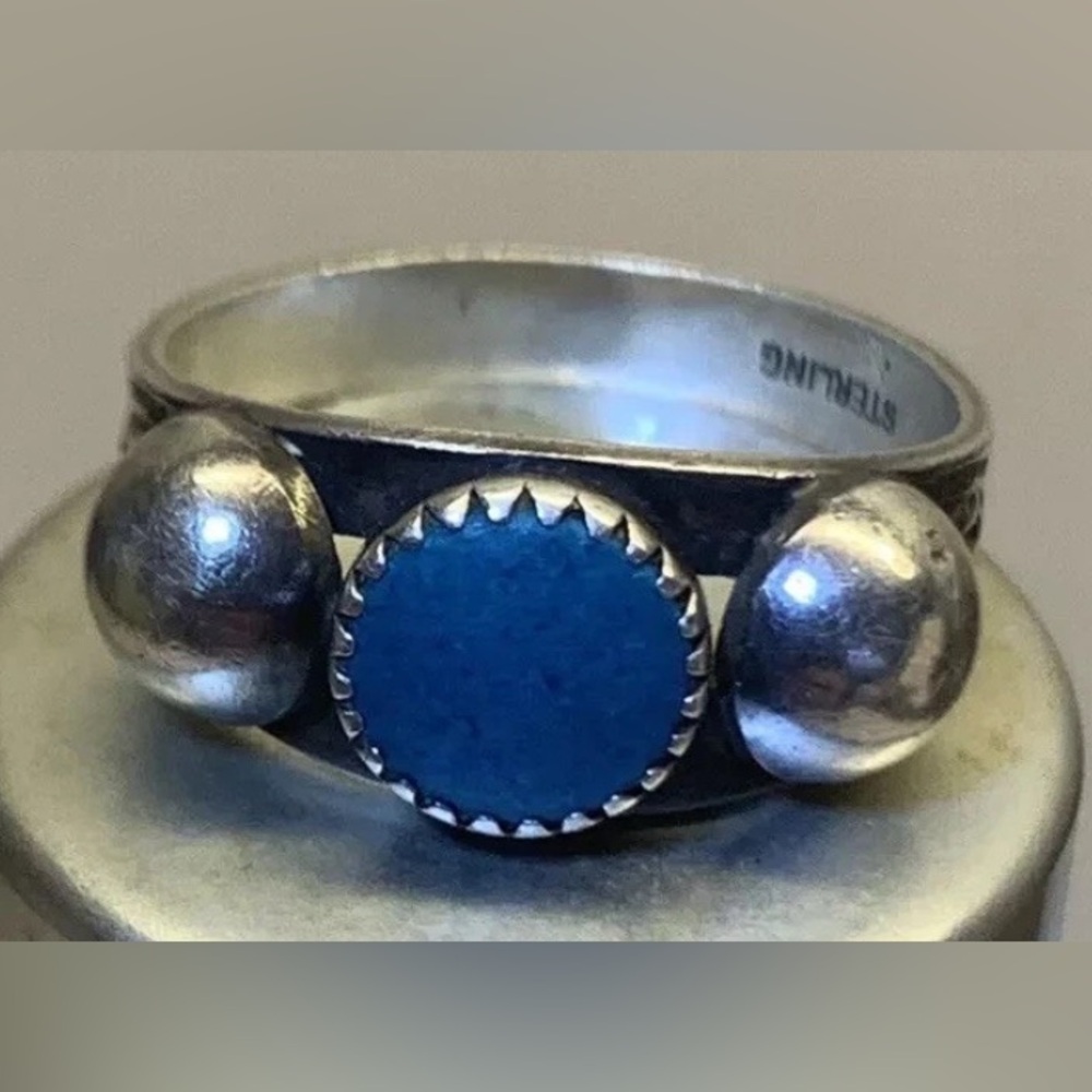 Navajo Turquoise Ring w/Sterling Snake Eyes